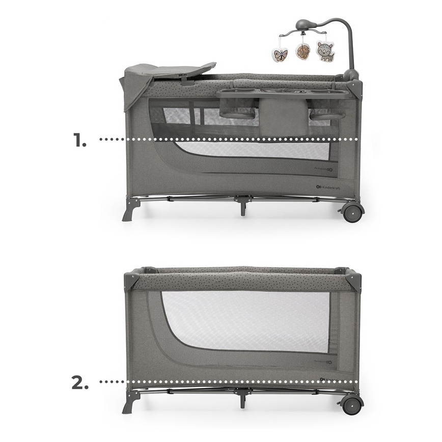 KINDERKRAFT - Παρκοκρέβατο JOY 2 με αξεσουάρ γκρι