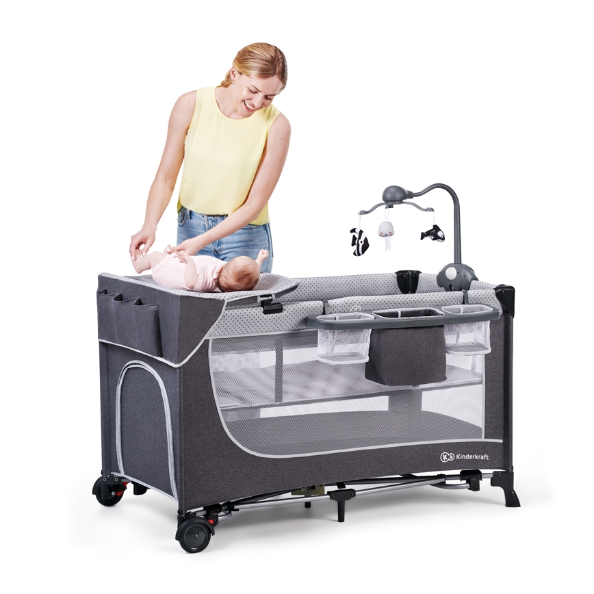 KINDERKRAFT - Παρκοκρέβατο LEODY γκρι