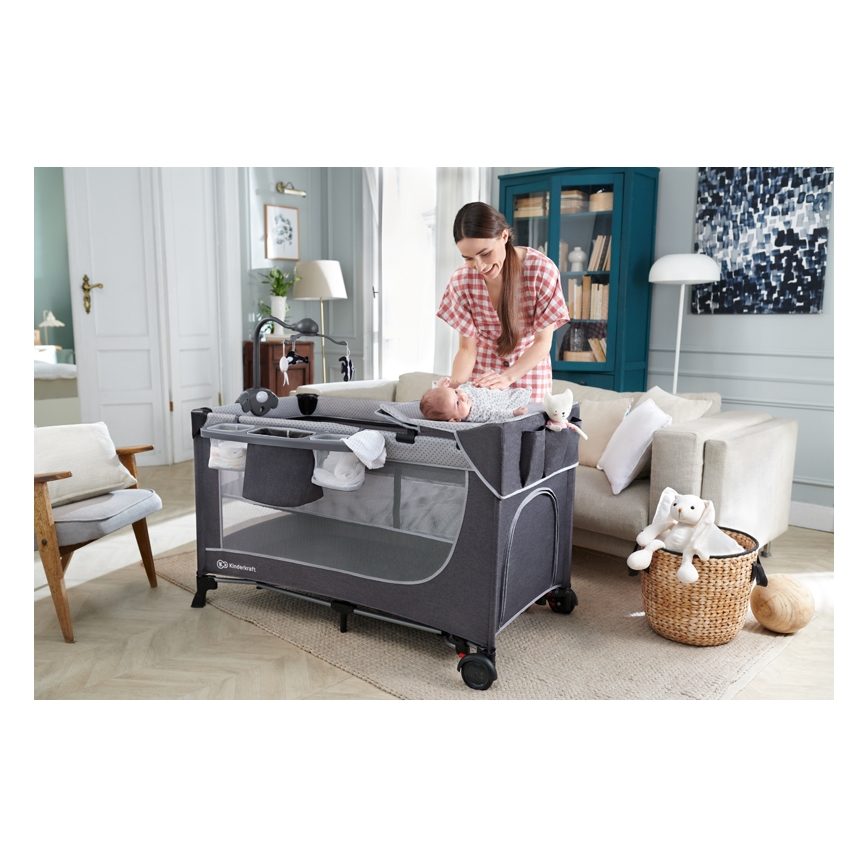 KINDERKRAFT - Παρκοκρέβατο LEODY γκρι