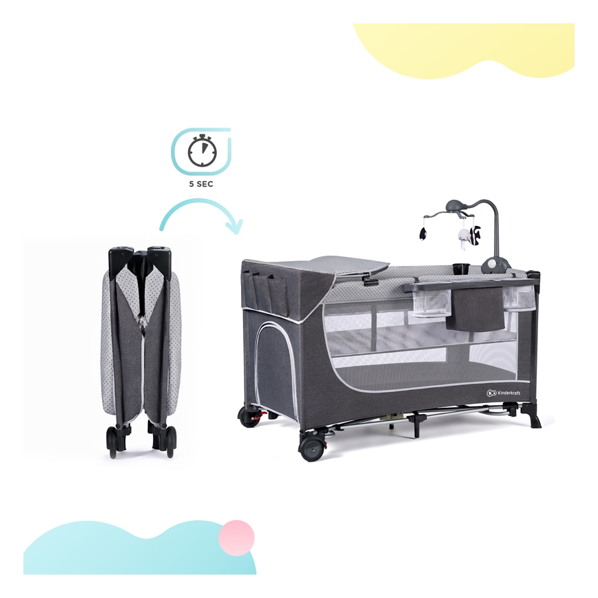 KINDERKRAFT - Παρκοκρέβατο LEODY γκρι