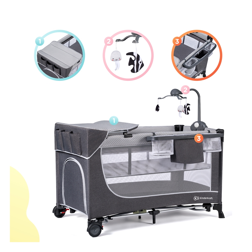 KINDERKRAFT - Παρκοκρέβατο LEODY γκρι