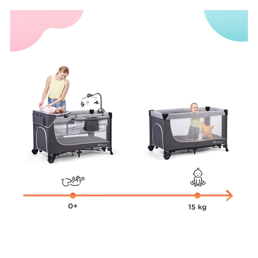 KINDERKRAFT - Παρκοκρέβατο LEODY γκρι