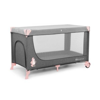 KINDERKRAFT - Πτυσσό κρεβατάκι ταξιδίου JOY σε γκρι-ροζ απόχρωση