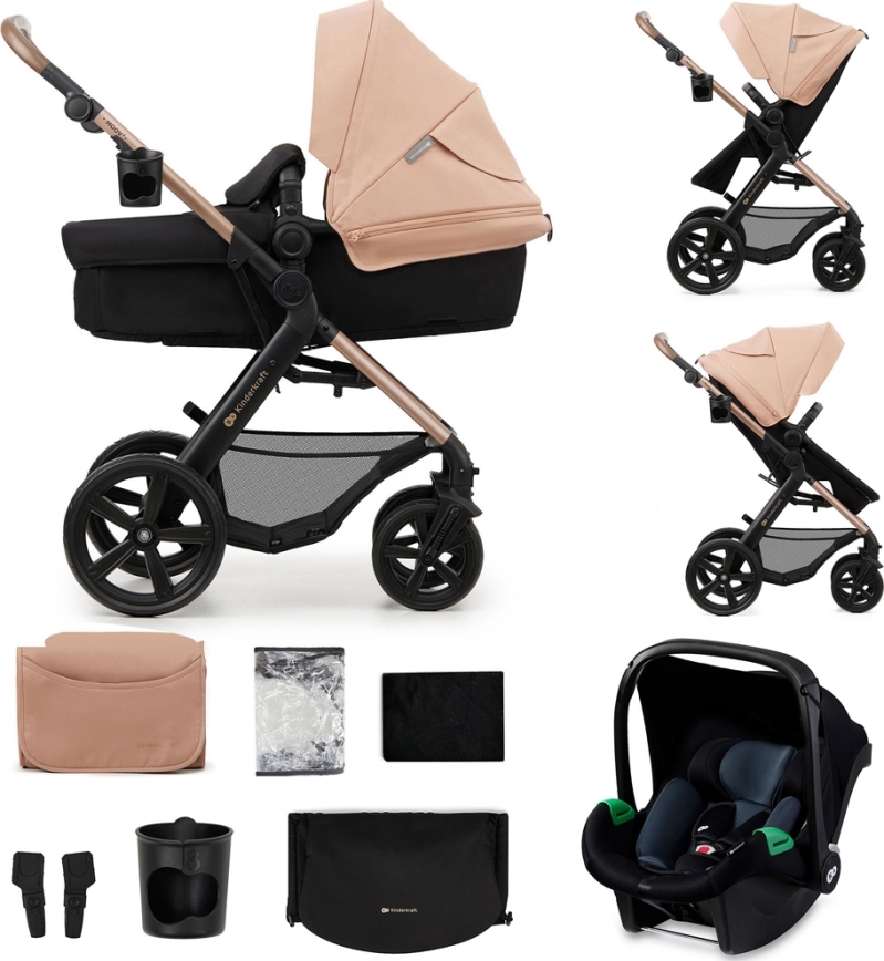 KINDERKRAFT - Πολυκαρότσι 3σε1 MOOV 2 Sand μπεζ + αυτοκίνητο seat MINK PRO