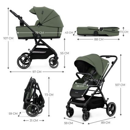 KINDERKRAFT SELECT - Αθλητικό καρότσι 2 σε 1 YOXI Mystic green