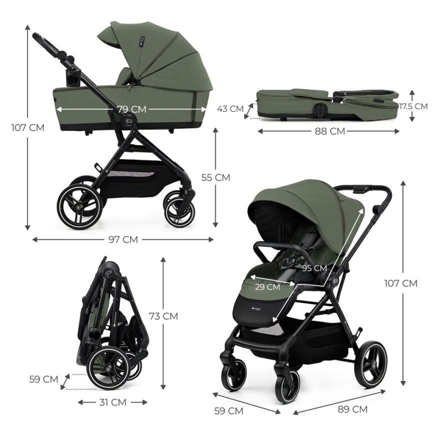 KINDERKRAFT SELECT - Αθλητικό καρότσι 2 σε 1 YOXI Mystic green