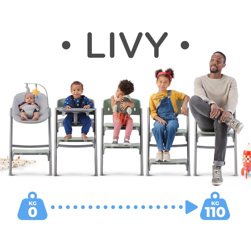 KINDERKRAFT SELECT - Καρεκλάκι φαγητού 3σε1 LIVY Premium Olive πράσινο + relax CALMEE