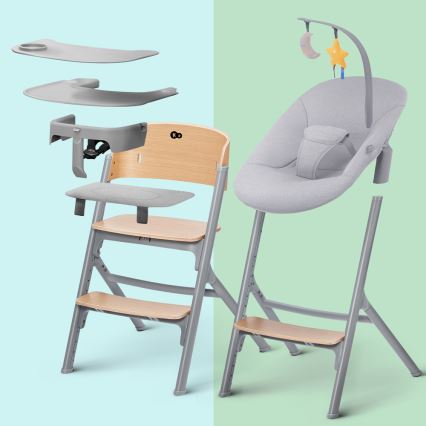 KINDERKRAFT SELECT - Παιδική καρέκλα φαγητού 3 σε 1 LIVY Premium δρυς + κουνιστή πολυθρόνα CALMEE