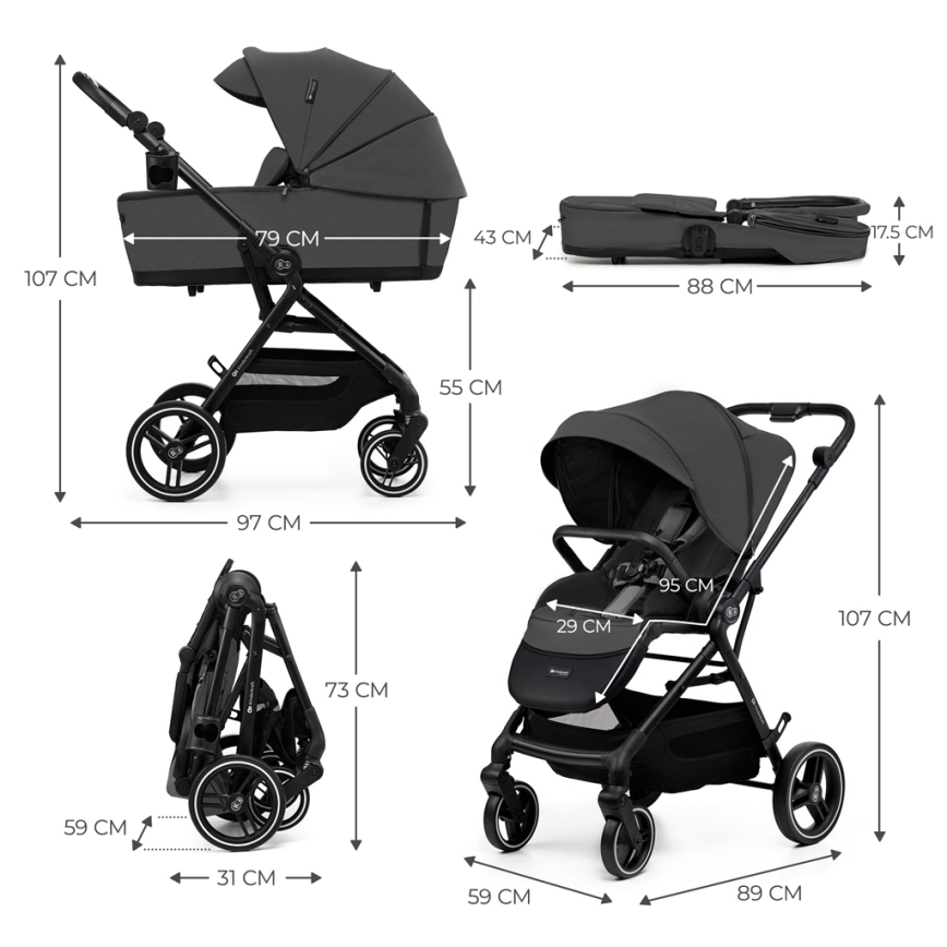 KINDERKRAFT SELECT - Πολυκαρότσι 2σε1 YOXI Moonlight γκρι