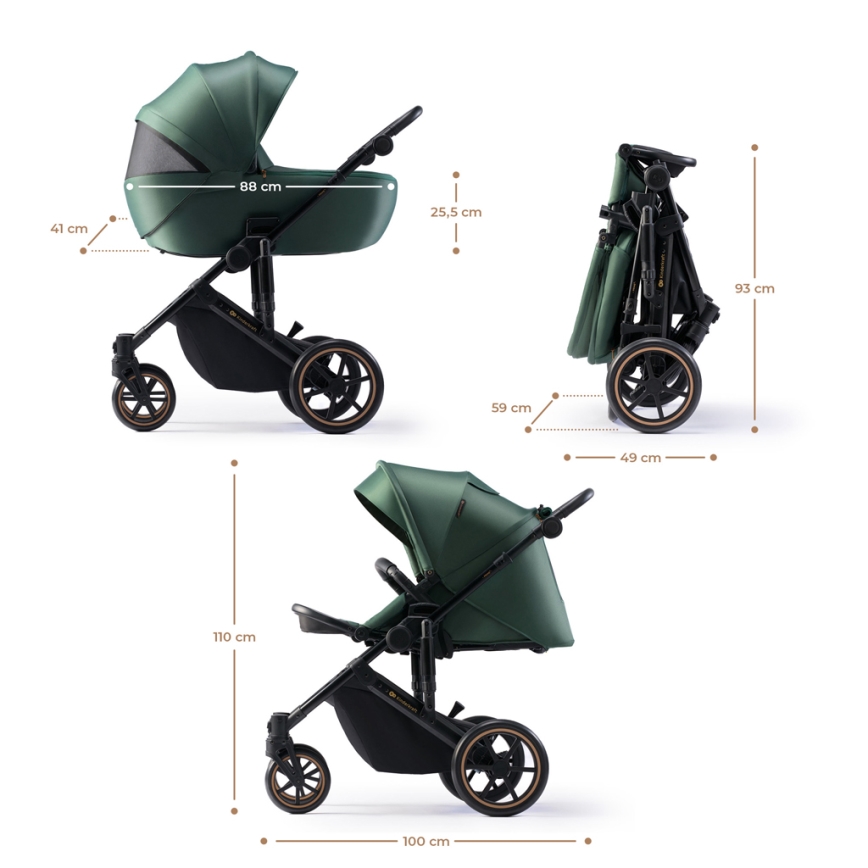 KINDERKRAFT SELECT - Πολυκαρότσι 3σε1 PRIME 2 Premium Dark πράσινο + κάθισμα αυτοκινήτου