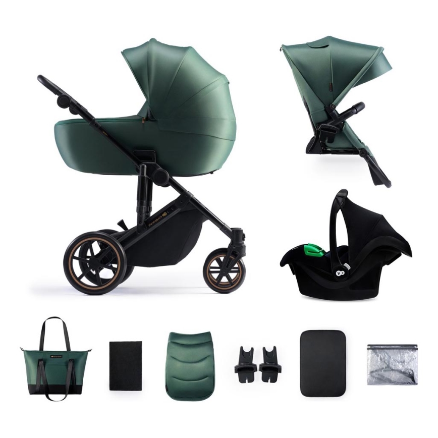 KINDERKRAFT SELECT - Πολυκαρότσι 3σε1 PRIME 2 Premium Dark πράσινο + κάθισμα αυτοκινήτου
