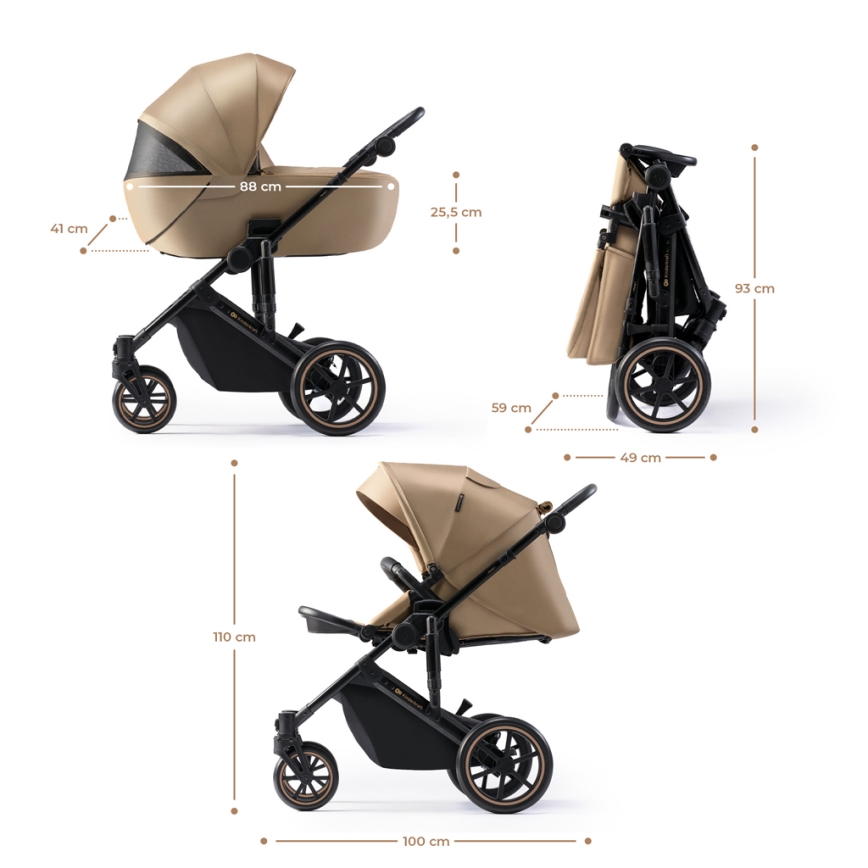 KINDERKRAFT SELECT - Πολυκαρότσι 3σε1 PRIME 2 Premium Sandrose μπεζ + κάθισμα αυτοκινήτου