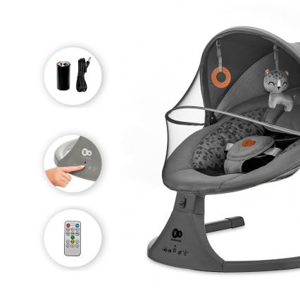 KINDERKRAFT - Παιδική κούνια με μελωδία 2 σε 1 LUMI 4xAAA σκούρο γκρι