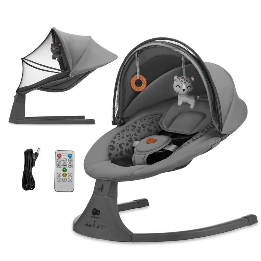 KINDERKRAFT - Παιδική κούνια με μελωδία 2 σε 1 LUMI 4xAAA σκούρο γκρι