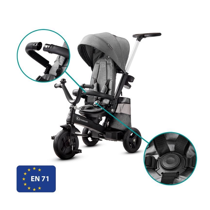 KINDERKRAFT - Παιδικό τρίκυκλο ποδήλατο 5v1 EASYTWIST γκρι/μαύρο