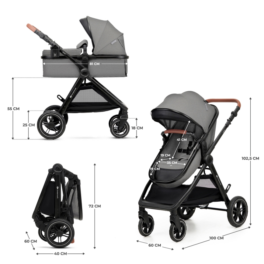 KINDERKRAFT - Πολυκαρότσι 3σε1 ESME Moonlight γκρι + κάθισμα αυτοκινήτου MINK PRO