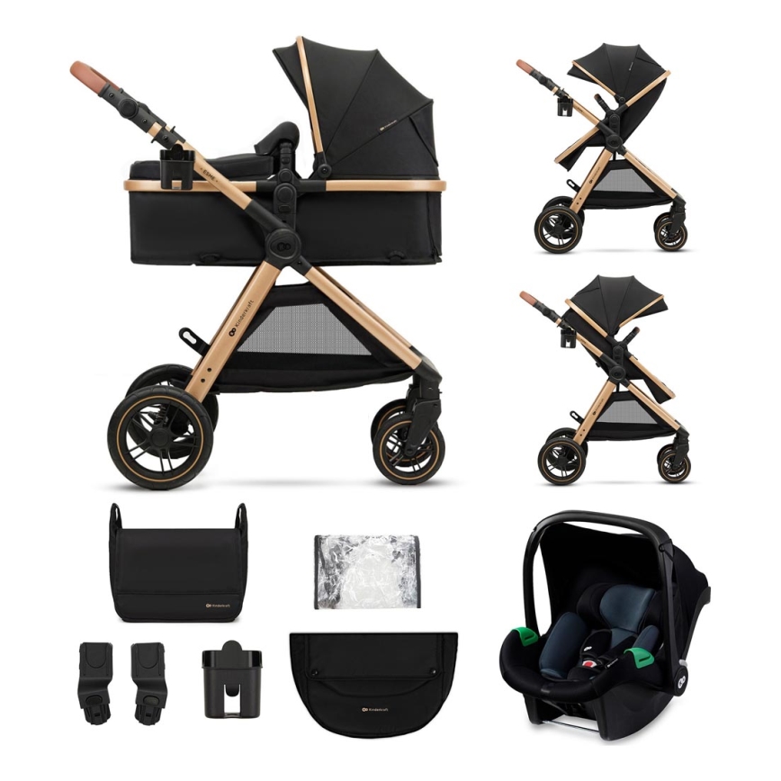 KINDERKRAFT - Πολυκαρότσι 3σε1 ESME Pure μαύρο + κάθισμα αυτοκινήτου MINK PRO