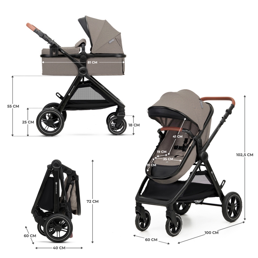KINDERKRAFT - Πολυκαρότσι 3σε1 ESME Sand μπεζ + κάθισμα αυτοκινήτου MINK PRO