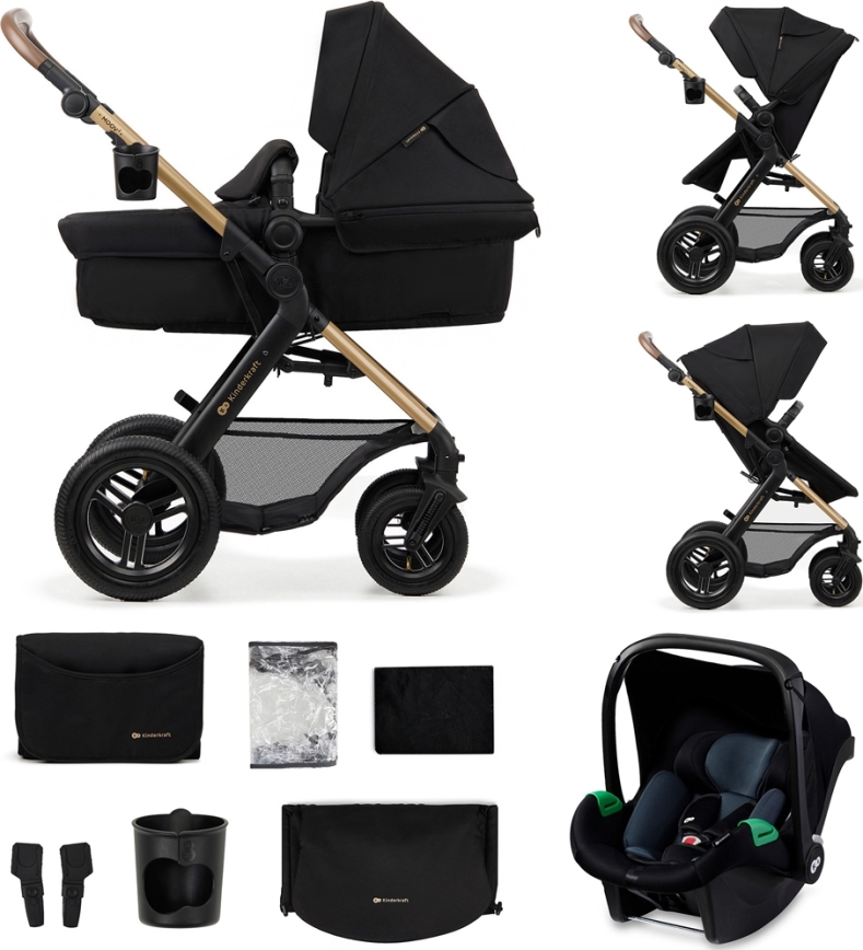 KINDERKRAFT - Πολυκαρότσι 3σε1 MOOV 2 AIR Pure μαύρο + κάθισμα αυτοκινήτου MINK PRO