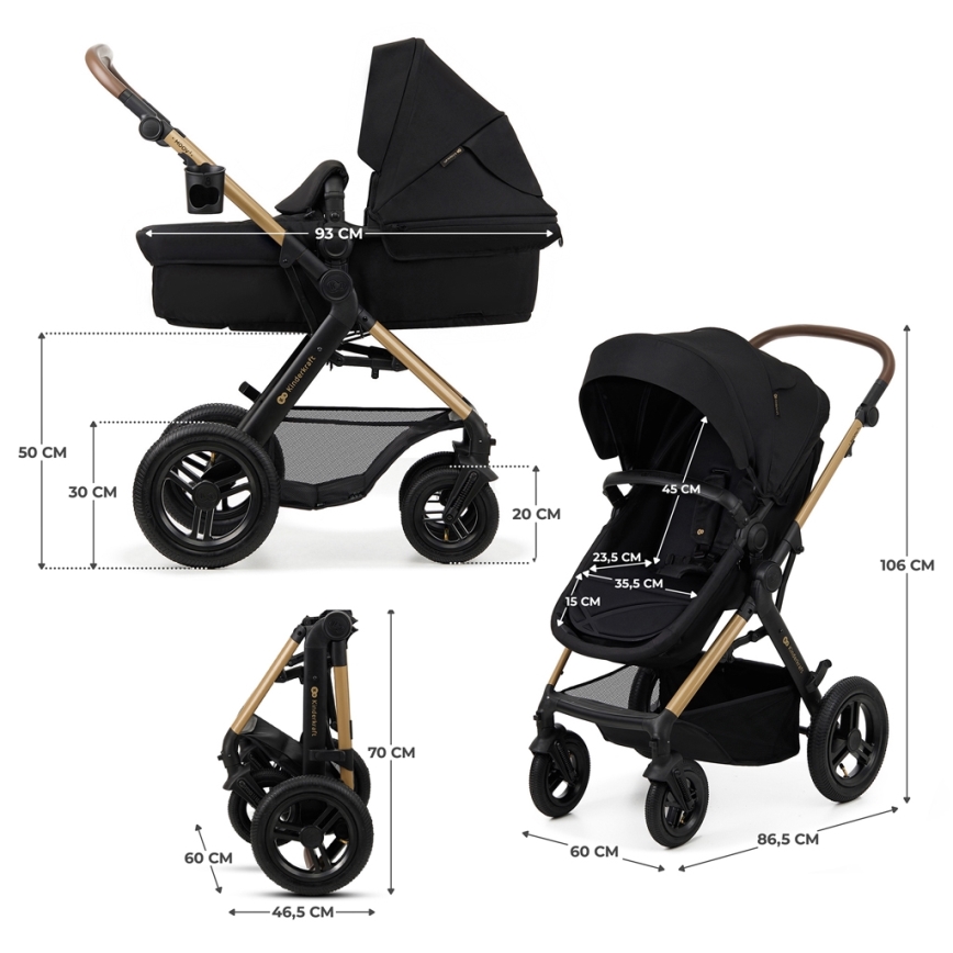 KINDERKRAFT - Πολυκαρότσι 3σε1 MOOV 2 AIR Pure μαύρο + κάθισμα αυτοκινήτου MINK PRO