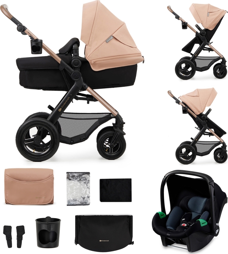 KINDERKRAFT - Πολυκαρότσι 3σε1 MOOV 2 AIR Sand μπεζ + κάθισμα αυτοκινήτου MINK PRO