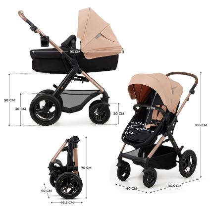 KINDERKRAFT - Πολυκαρότσι 3σε1 MOOV 2 AIR Sand μπεζ + κάθισμα αυτοκινήτου MINK PRO
