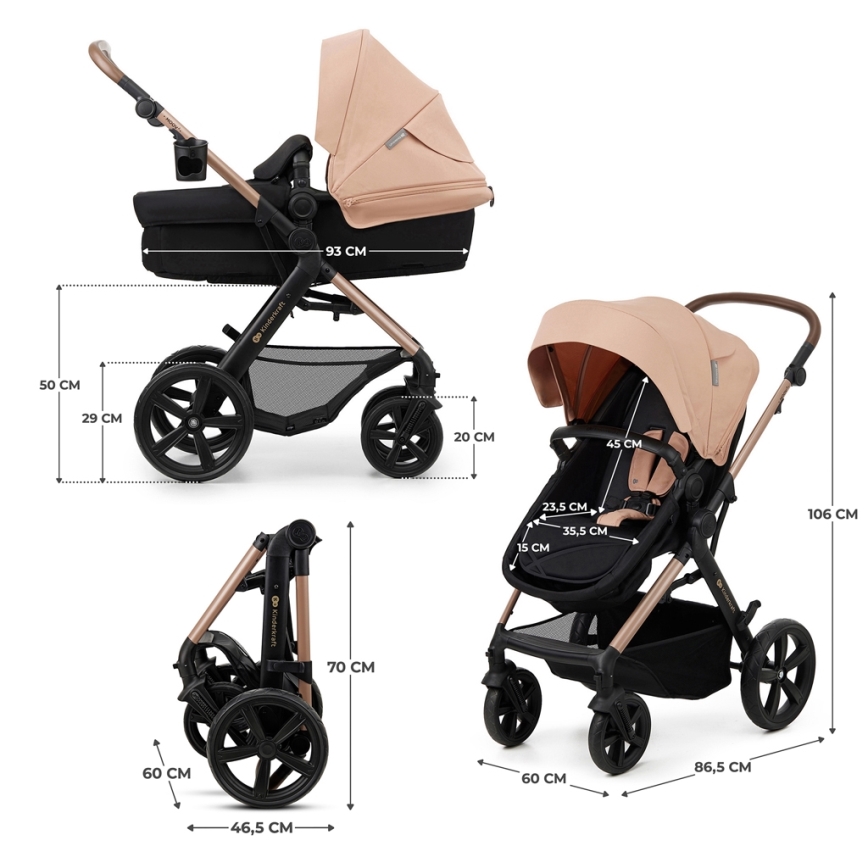 KINDERKRAFT - Πολυκαρότσι 3σε1 MOOV 2 Sand μπεζ + αυτοκίνητο seat MINK PRO