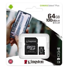 Kingston - MicroSDXC 64GB Canvas Select Plus U1 100MB/s + SD αντάπτορας