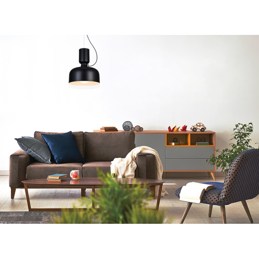 Κρεμαστό φωτιστικό οροφής μονόφωτο ABEL 2xE27/11W/230V διάμετρος 28 cm μαύρο