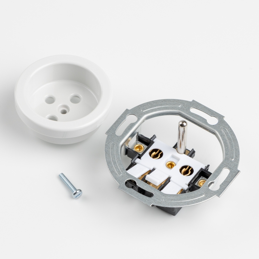 Kliklap - Ρετρό λευκή κεραμική οικιακή πρίζα με πλαίσιο 230V