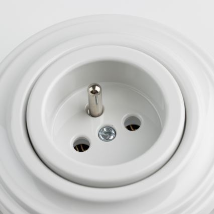 Kliklap - Ρετρό λευκή κεραμική οικιακή πρίζα με πλαίσιο 230V