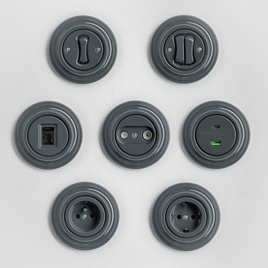 Kliklap - Ρετρό σταυρωτός διακόπτης με πλαίσιο αρ. 7, ανθρακί