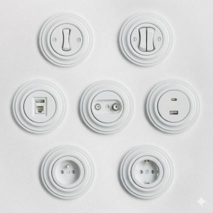 Kliklap - Ρετρό σταυροδιακόπτης με πλαίσιο αρ. 7 σε λευκό σαν χιόνι