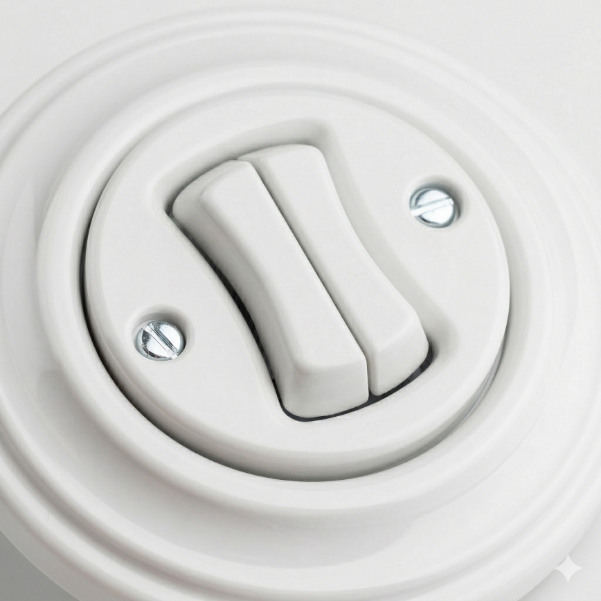 Kliklap - Ρετρό σειριακός διακόπτης με πλαίσιο αρ. 5, λευκό κεραμικό