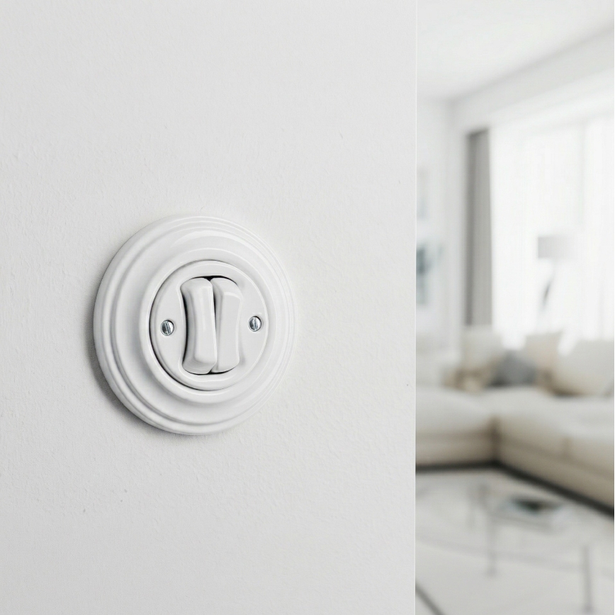 Kliklap - Ρετρό σειριακός διακόπτης με πλαίσιο αρ. 5, λευκό σαν χιόνι