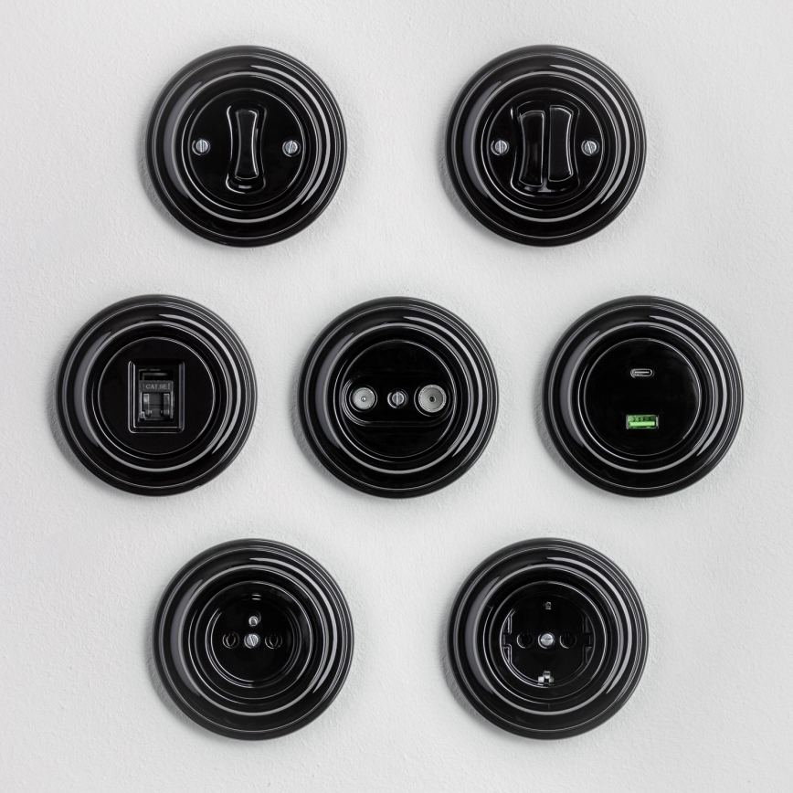 Kliklap - Ρετρό σειριακός διακόπτης με πλαίσιο αρ. 5 σε μαύρο