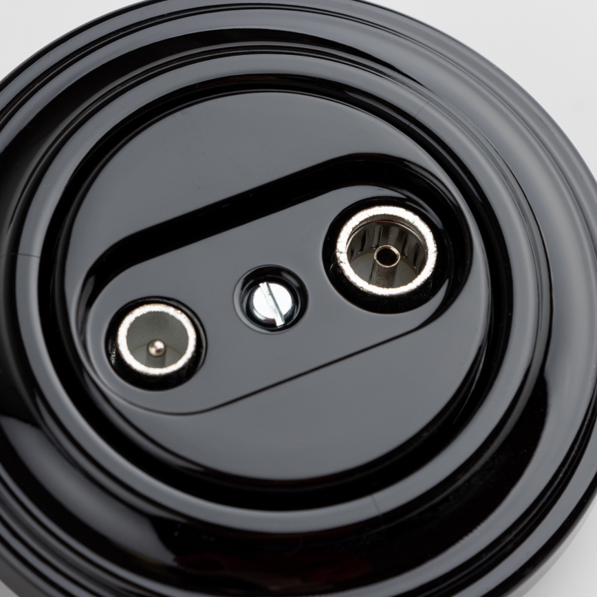 Kliklap - Ρετρό πρίζα συνδρομητή TV+R (τερματική) με πλαίσιο μαύρη