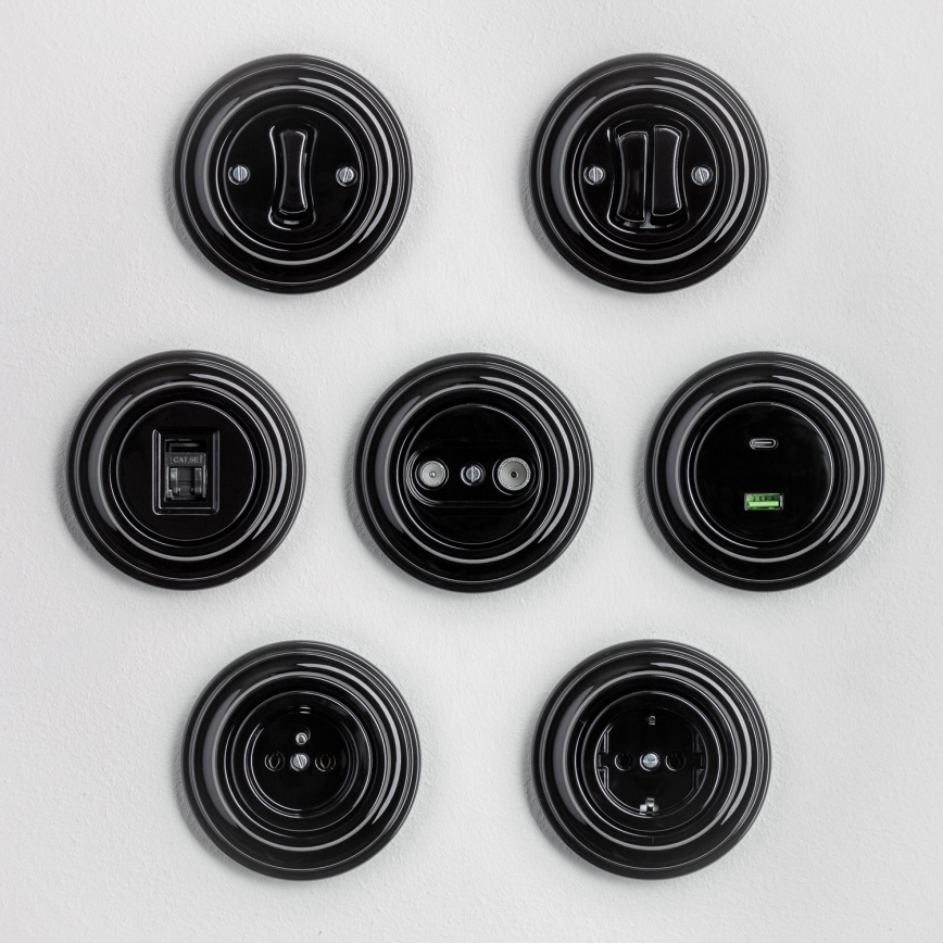 Kliklap - Ρετρό πρίζα συνδρομητή TV+R (τερματική) με πλαίσιο μαύρη