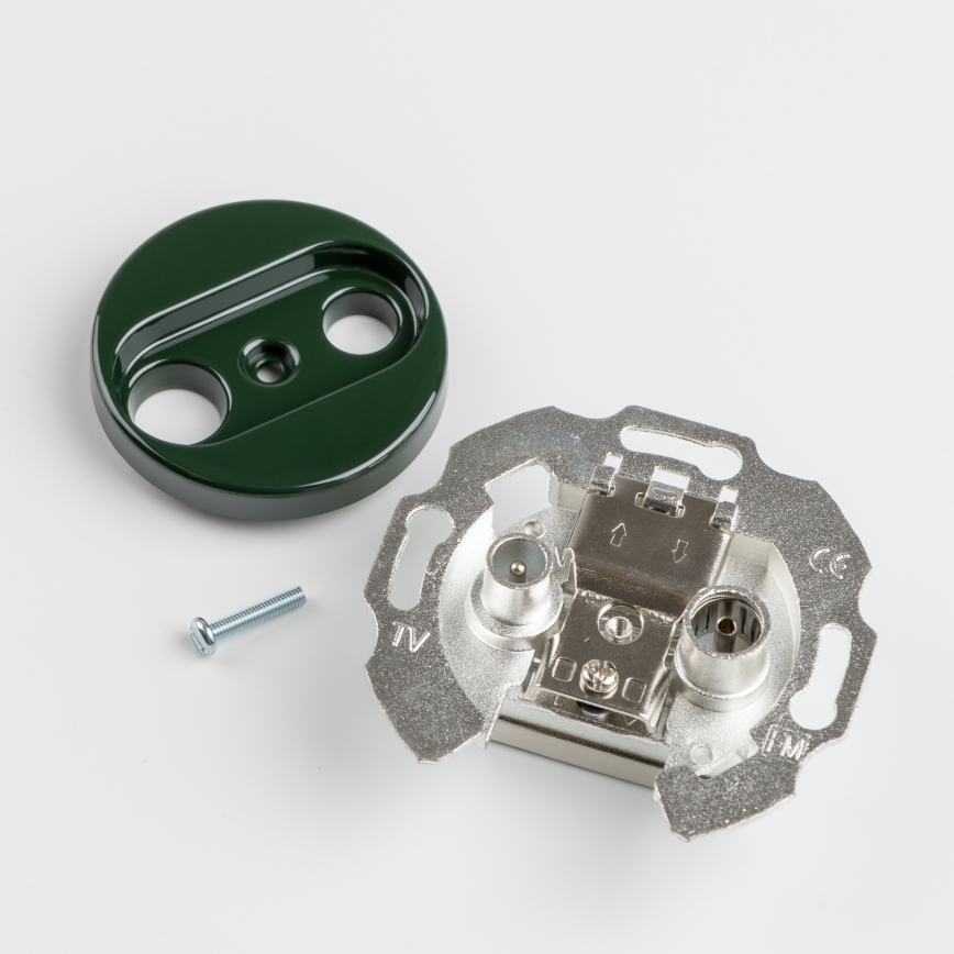 Kliklap - Ρετρό πρίζα TV+R (διερχόμενη) με πράσινο πλαίσιο