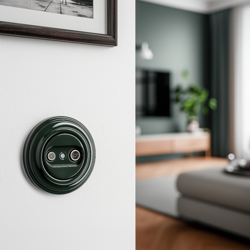 Kliklap - Ρετρό πρίζα TV+R (διερχόμενη) με πράσινο πλαίσιο