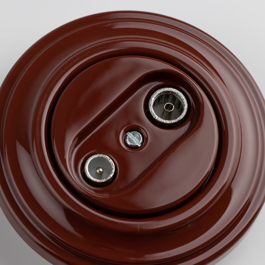 Kliklap - Ρετρό πρίζα TV+R (με δυνατότητα διέλευσης) με καφέ πλαίσιο