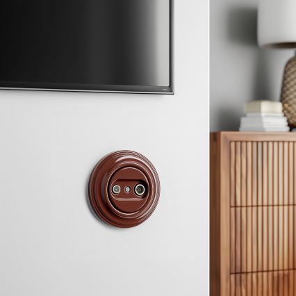 Kliklap - Ρετρό πρίζα TV+R (με δυνατότητα διέλευσης) με καφέ πλαίσιο