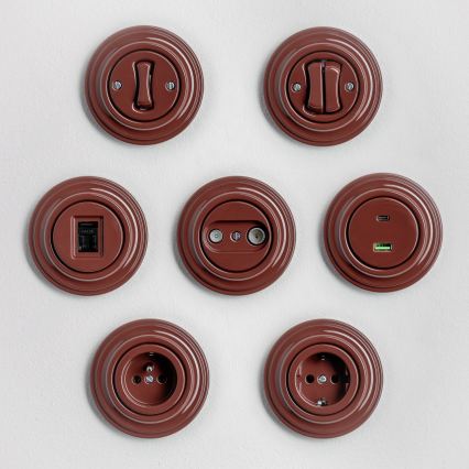 Kliklap - Ρετρό πρίζα TV+R (με δυνατότητα διέλευσης) με καφέ πλαίσιο