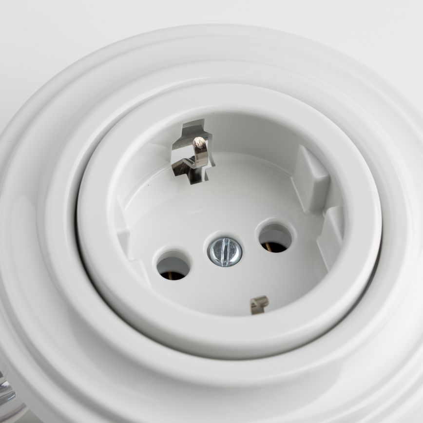 Kliklap - Ρετρό πρίζα τοίχου με πλαίσιο SCHUKO 230V/16A, χιονόλευκη