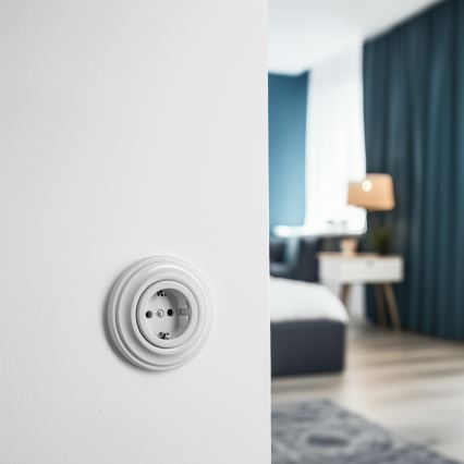 Kliklap - Ρετρό πρίζα τοίχου με πλαίσιο SCHUKO 230V/16A, χιονόλευκη