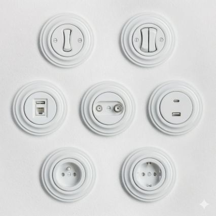Kliklap - Ρετρό πρίζα τοίχου με πλαίσιο SCHUKO 230V/16A, χιονόλευκη