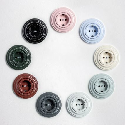 Kliklap - Ρετρό πρίζα τοίχου με πλαίσιο SCHUKO 230V/16A, χιονόλευκη