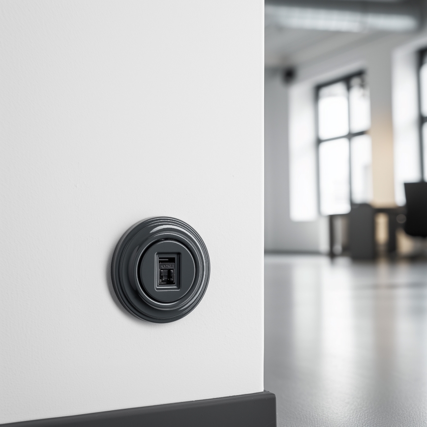 Kliklap - Ρετρό πρίζα δικτύου με πλαίσιο ανθρακί