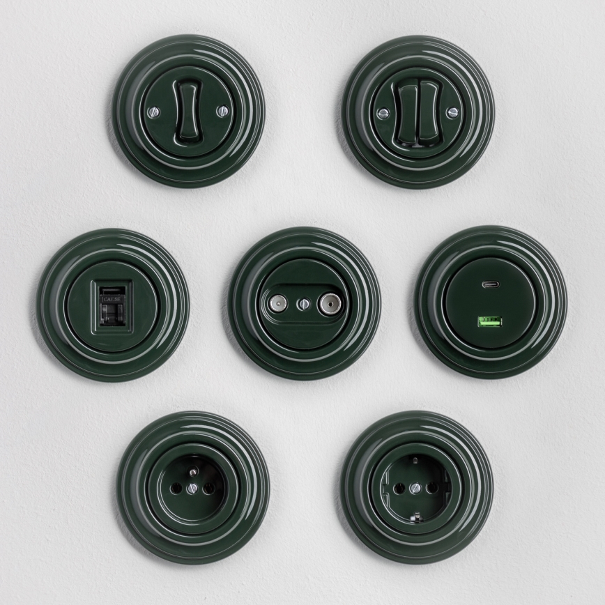 Kliklap - Ρετρό USB πρίζα A+C με πλαίσιο πράσινη