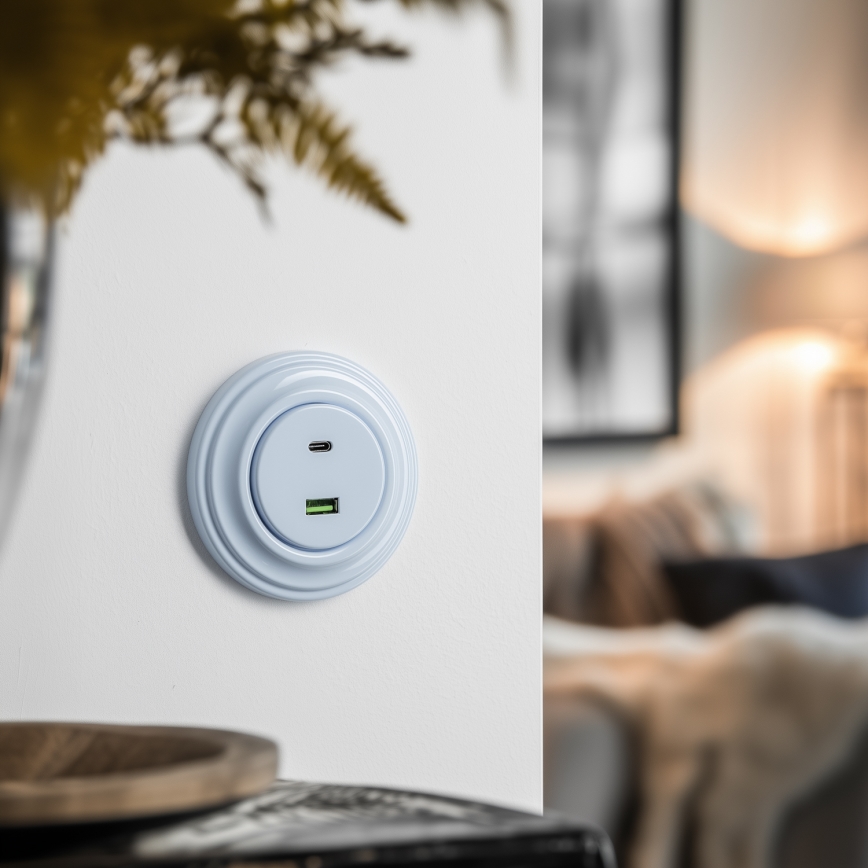 Kliklap - Ρετρό USB πρίζα A+C με πλαίσιο, μπλε